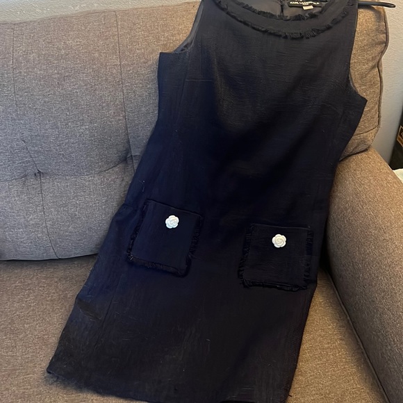 KARL LAGERFELD PARIS Navy Sleeved Sheath Dress - Picture 12 of 13